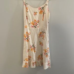 Linen Beige & Floral Mini Ruffle Dress- Spaghetti Straps